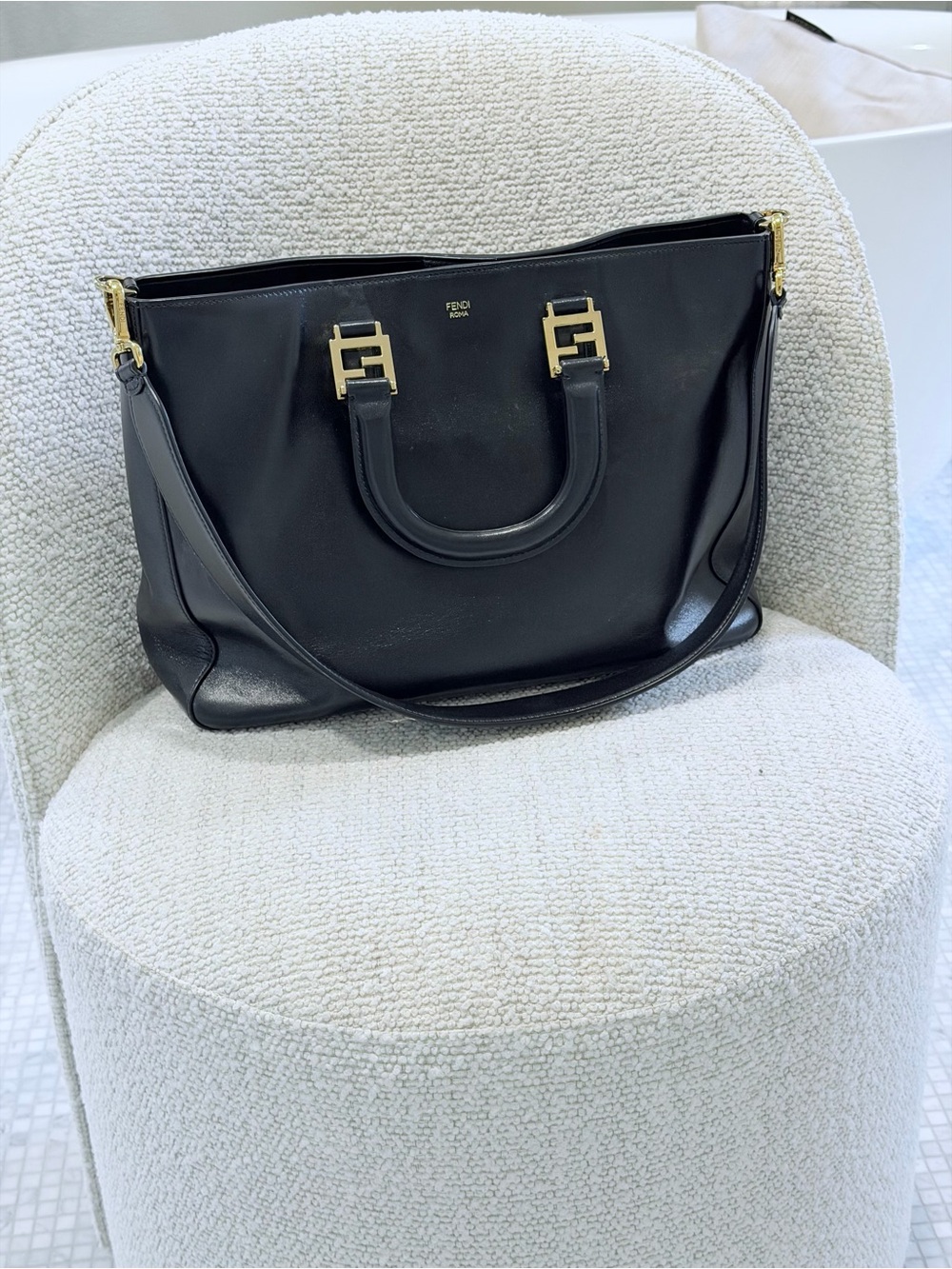 Fendi Black Leather Satchel with Gold Metalware